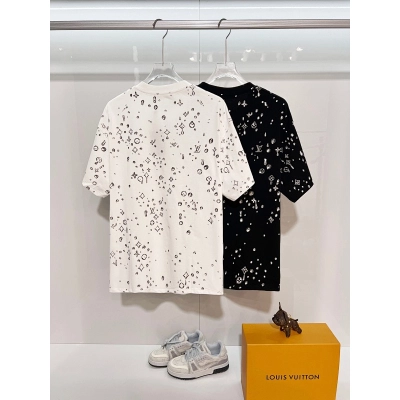 LOUIS VUITTON High Quality 320g Crew Neck Black White Short Sleeve T-Shirt Style 1 02