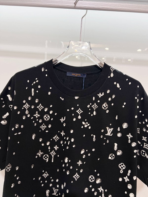 LOUIS VUITTON High Quality 320g Crew Neck Black White Short Sleeve T-Shirt Style 1