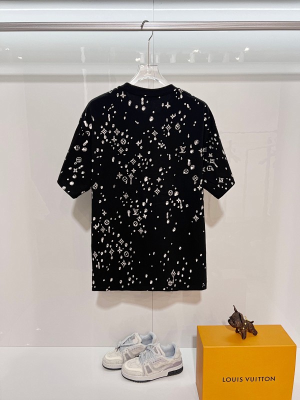 LOUIS VUITTON High Quality 320g Crew Neck Black White Short Sleeve T-Shirt Style 1