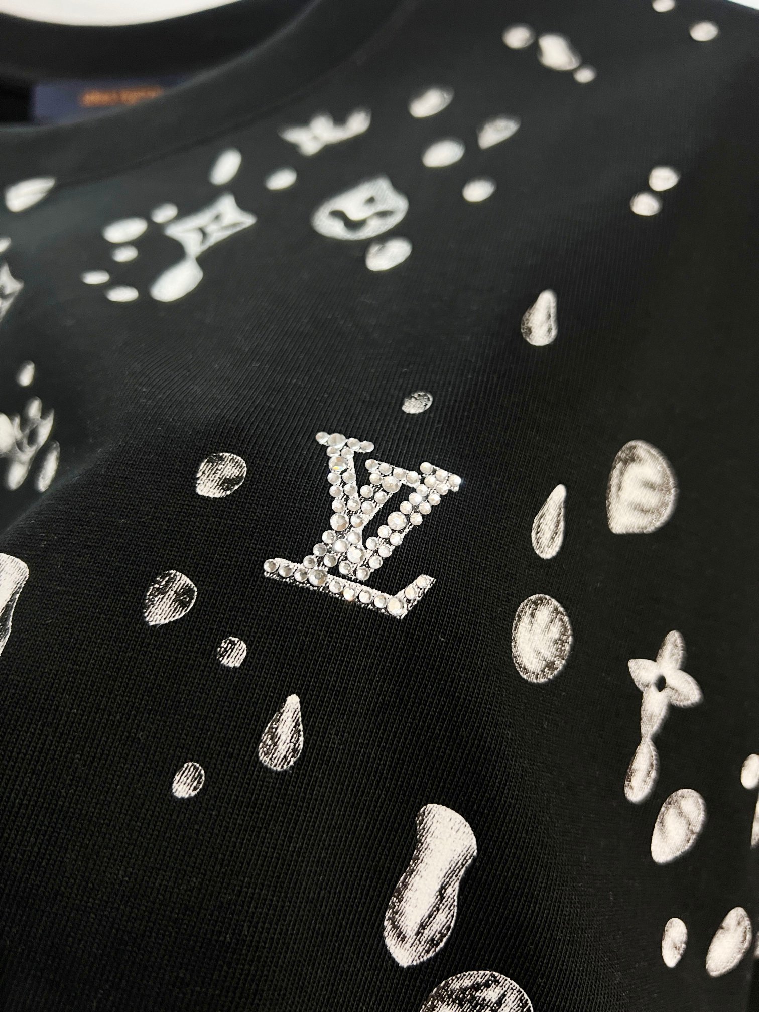 LOUIS VUITTON High Quality 320g Crew Neck Black White Short Sleeve T-Shirt Style 1