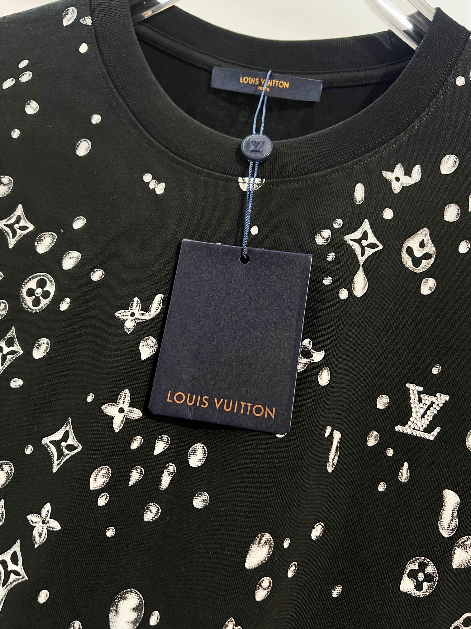 LOUIS VUITTON High Quality 320g Crew Neck Black White Short Sleeve T-Shirt Style 1