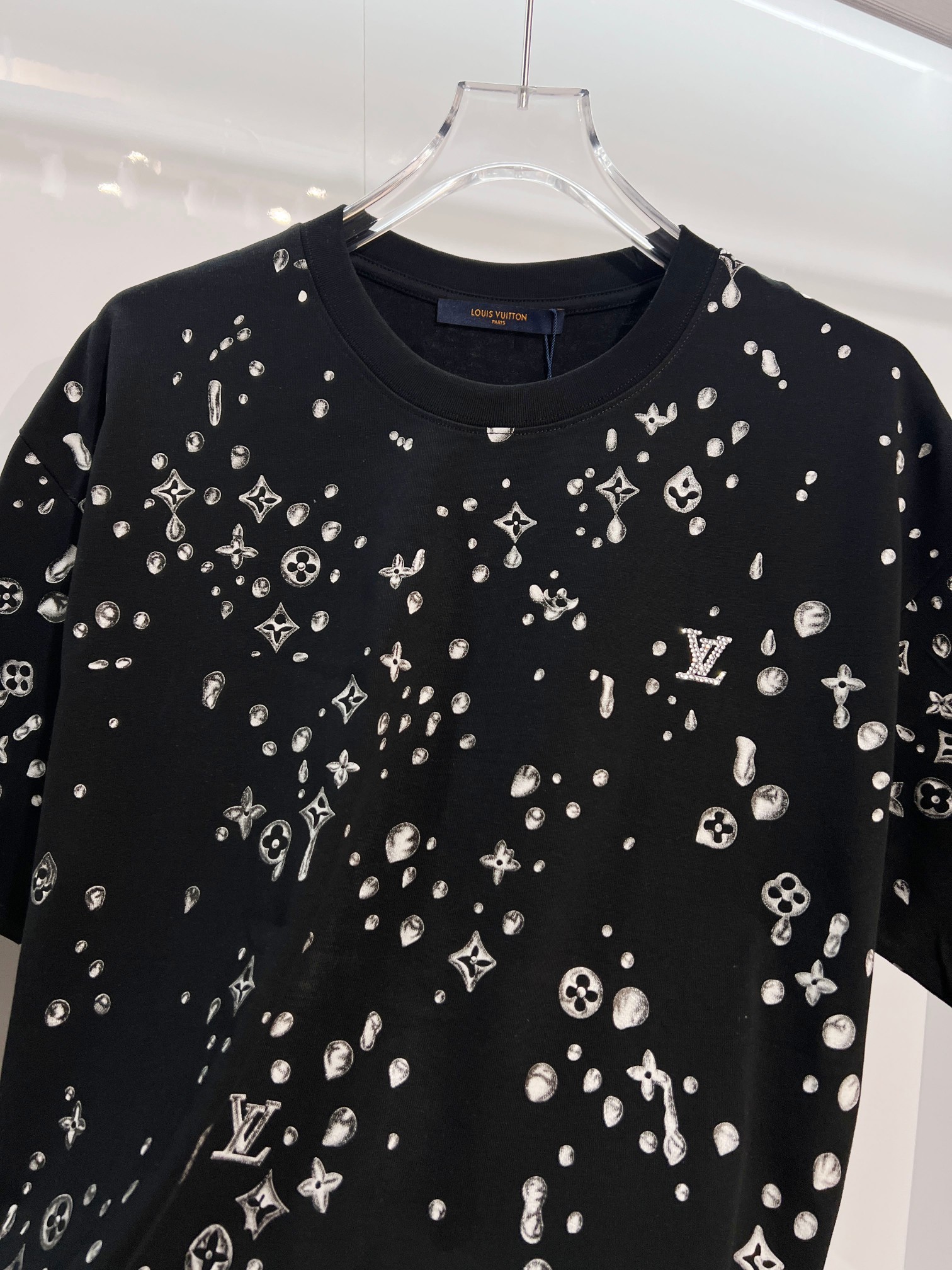 LOUIS VUITTON High Quality 320g Crew Neck Black White Short Sleeve T-Shirt Style 1
