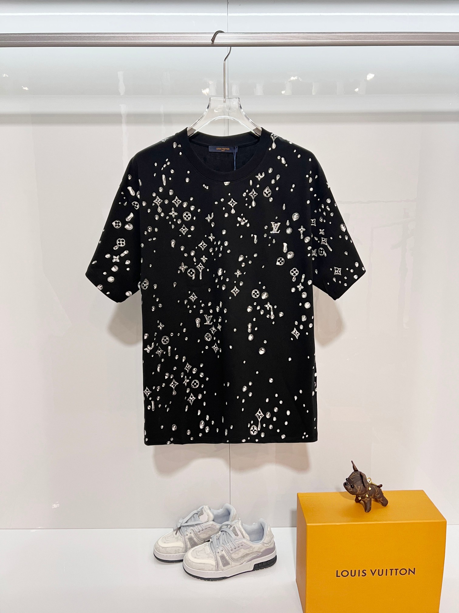 LOUIS VUITTON High Quality 320g Crew Neck Black White Short Sleeve T-Shirt Style 1