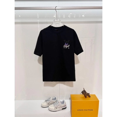 LOUIS VUITTON High Quality 320g Crew Neck Black White Short Sleeve T-Shirt Style 2 01