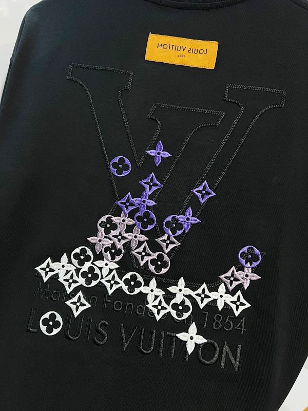 LOUIS VUITTON High Quality 320g Crew Neck Black White Short Sleeve T-Shirt Style 2