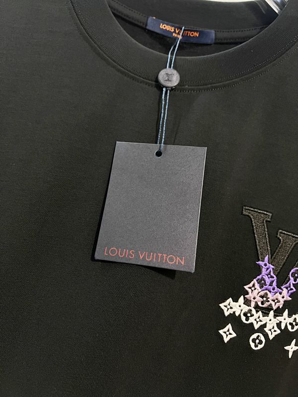 LOUIS VUITTON High Quality 320g Crew Neck Black White Short Sleeve T-Shirt Style 2