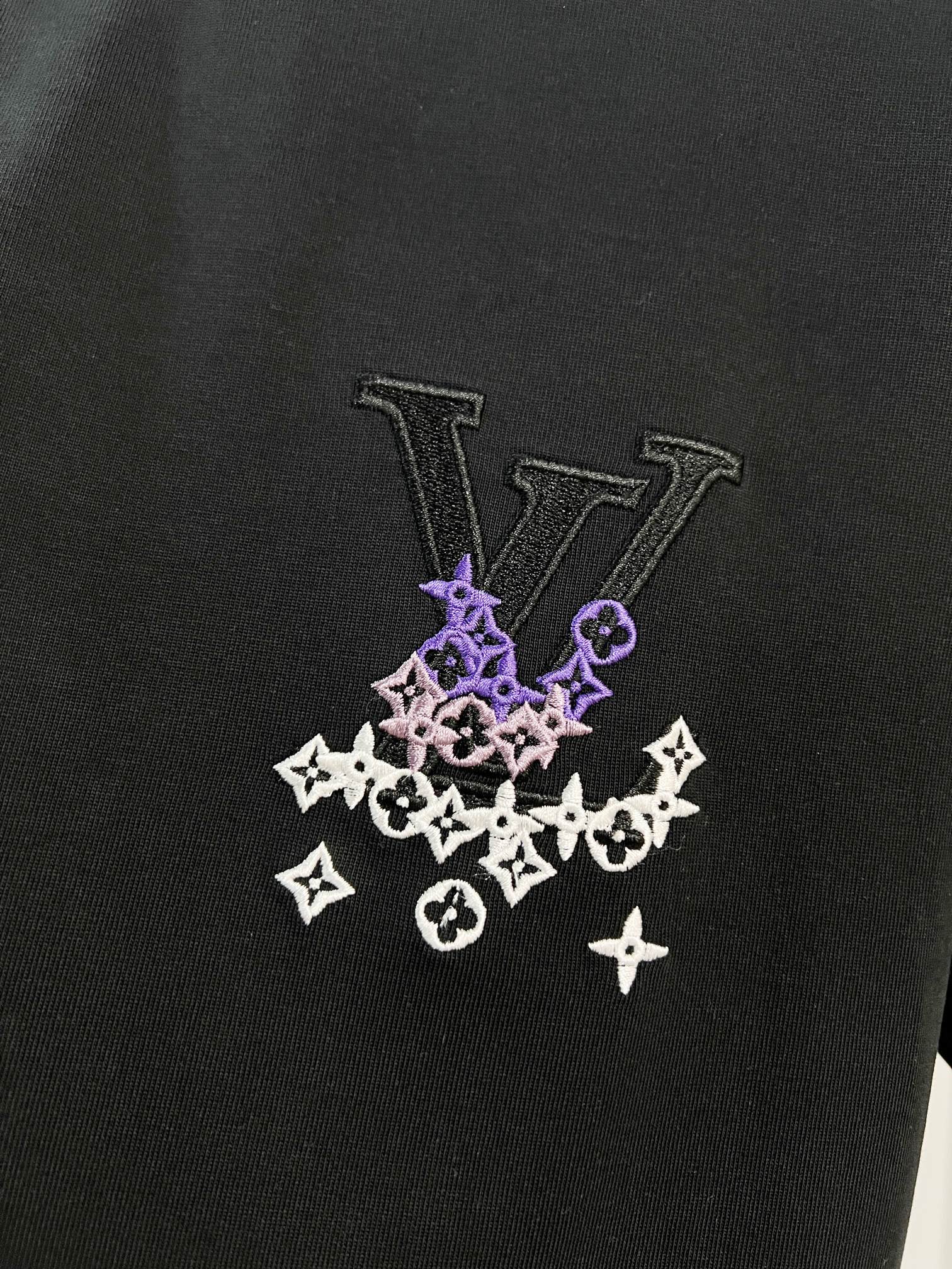 LOUIS VUITTON High Quality 320g Crew Neck Black White Short Sleeve T-Shirt Style 2