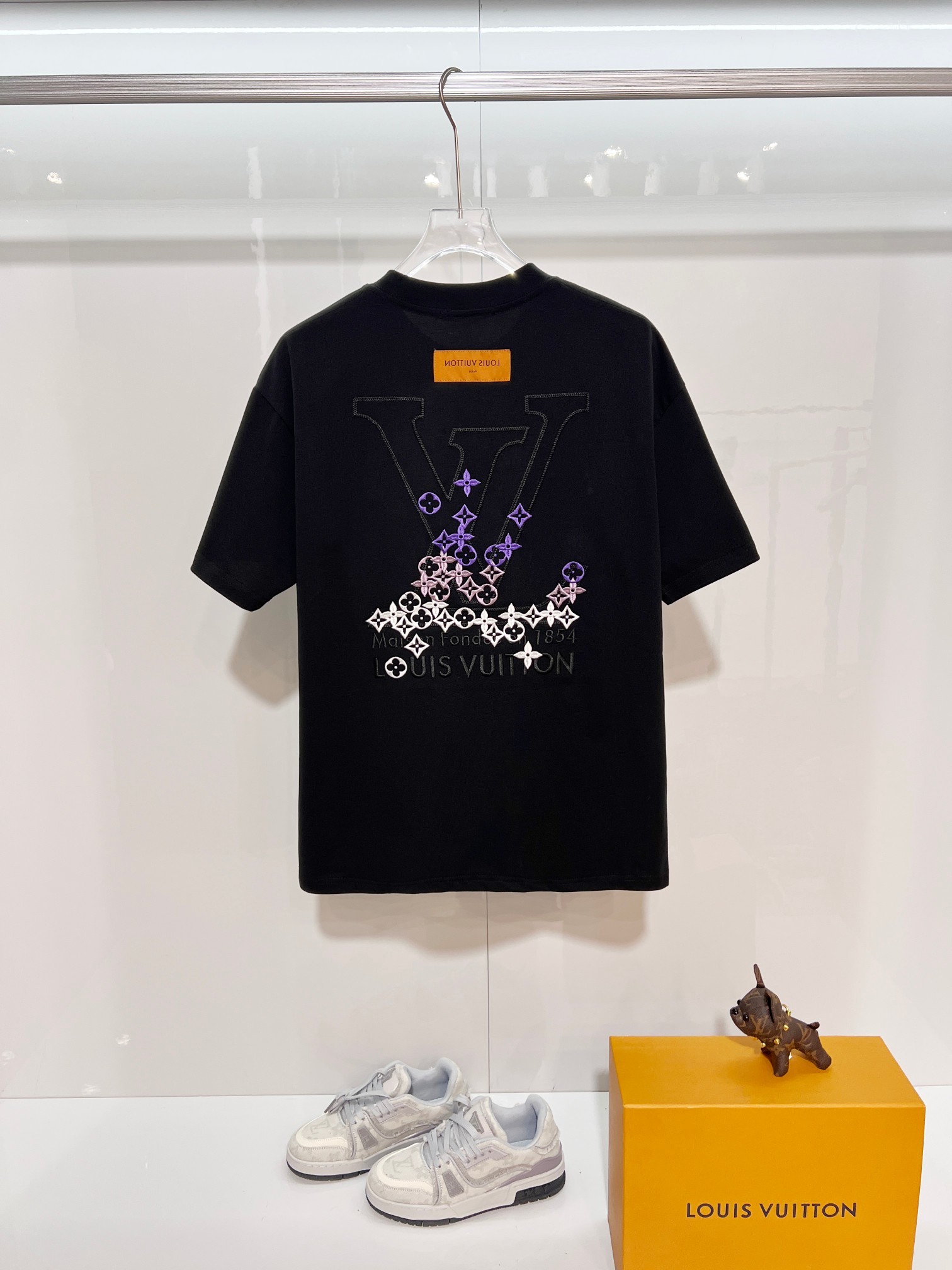 LOUIS VUITTON High Quality 320g Crew Neck Black White Short Sleeve T-Shirt Style 2