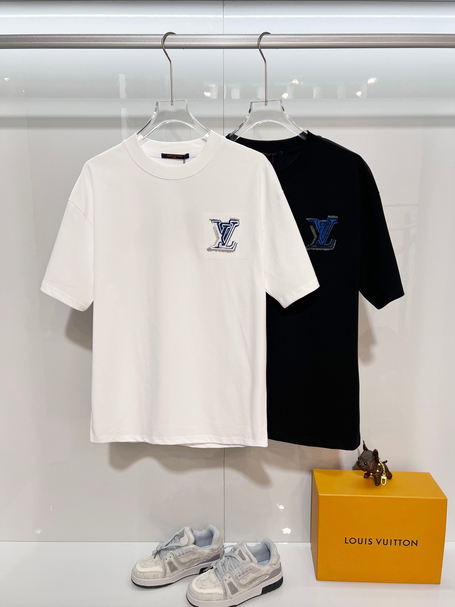 LOUIS VUITTON High Quality 320g Crew Neck Black White Short Sleeve T-Shirt Style 4