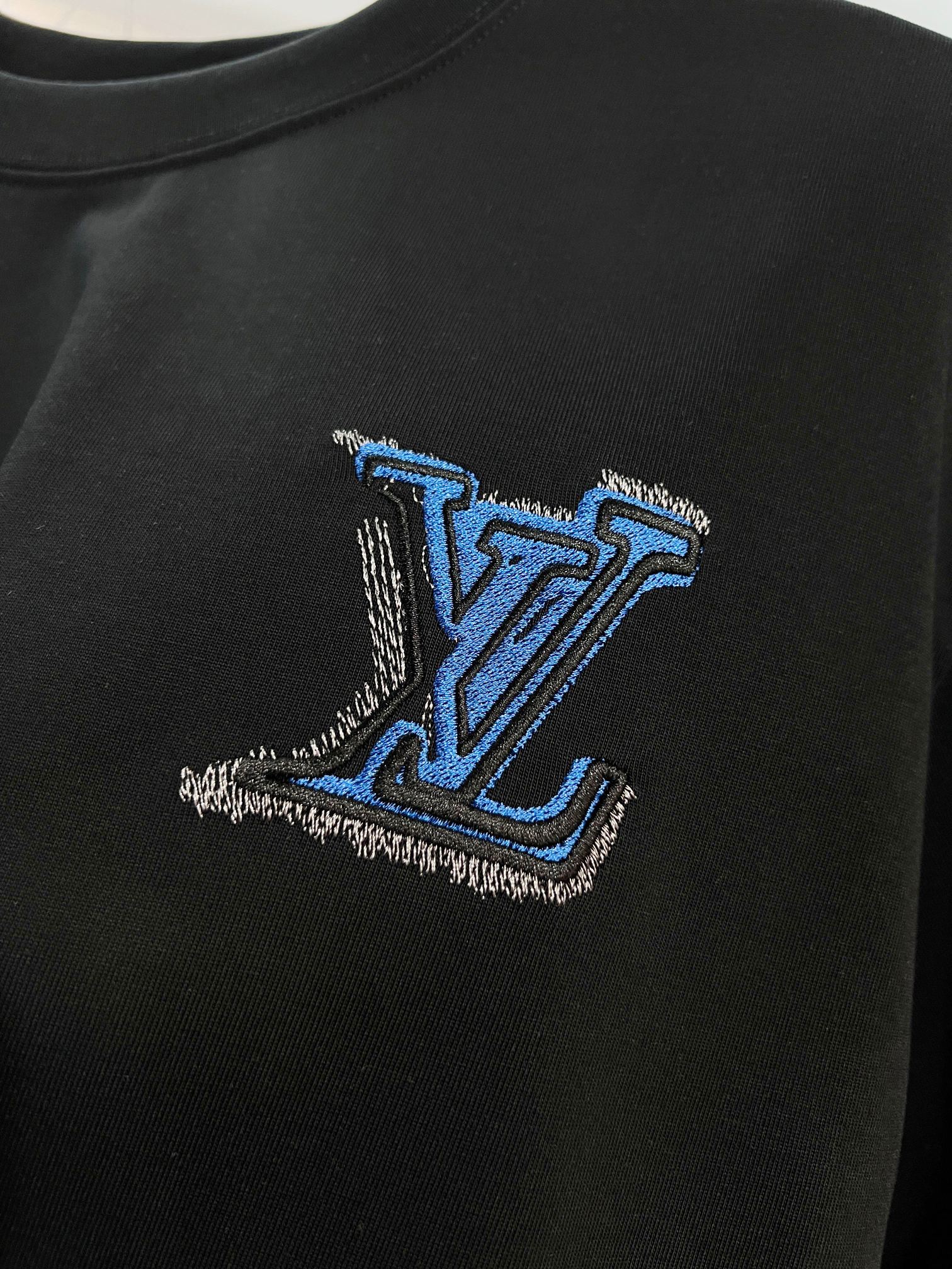 LOUIS VUITTON High Quality 320g Crew Neck Black White Short Sleeve T-Shirt Style 4