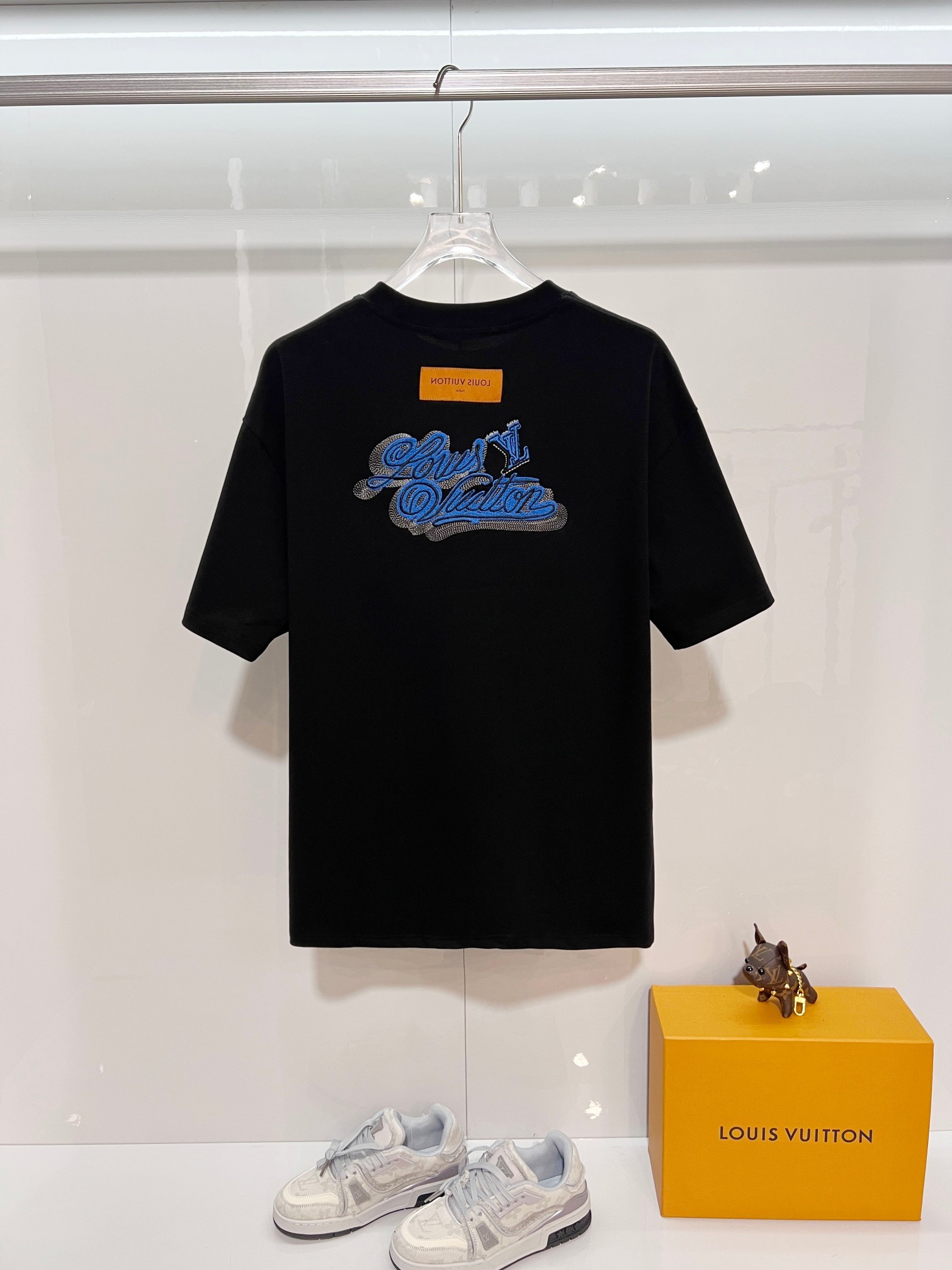 LOUIS VUITTON High Quality 320g Crew Neck Black White Short Sleeve T-Shirt Style 4