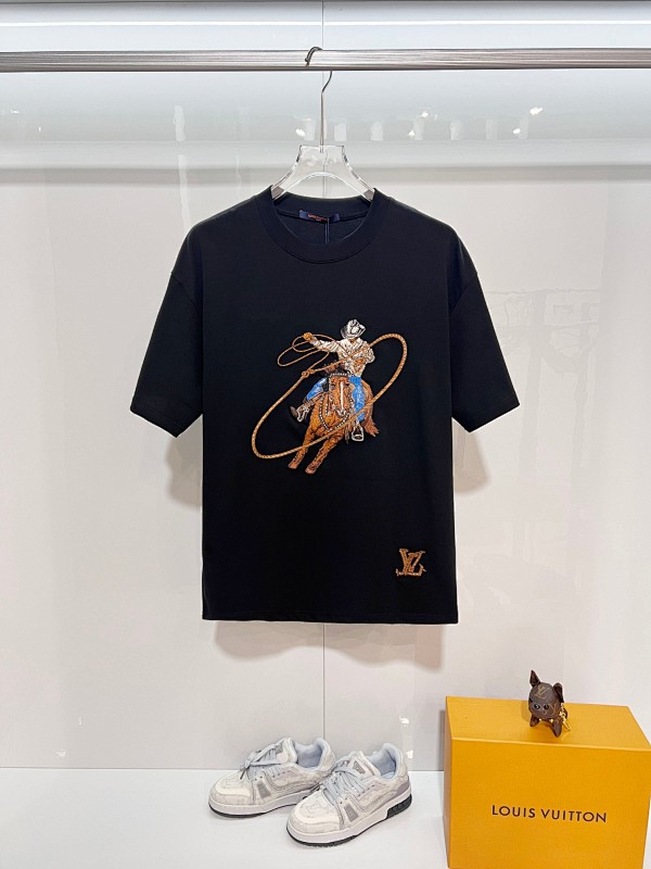 LOUIS VUITTON High Quality 320g Crew Neck Short Sleeve T-Shirt Style 1