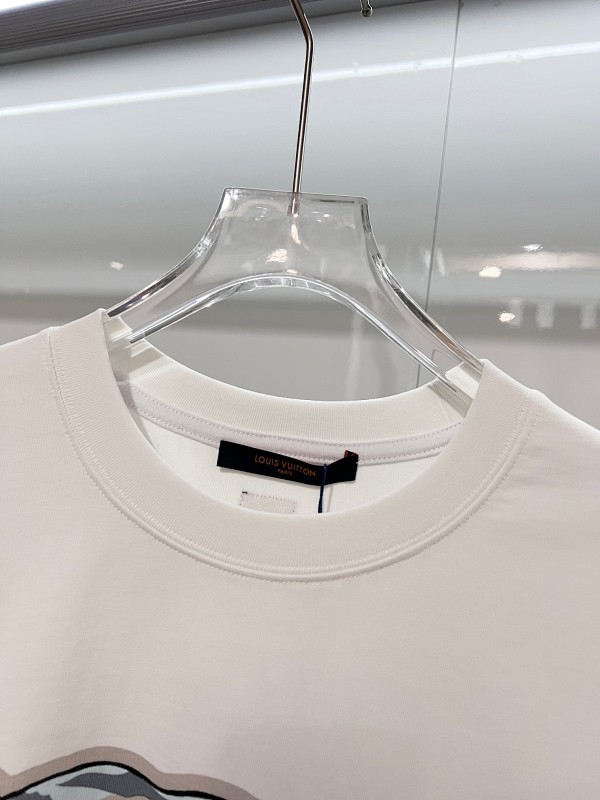 LOUIS VUITTON High Quality 320g Crew Neck White Short Sleeve T-Shirt