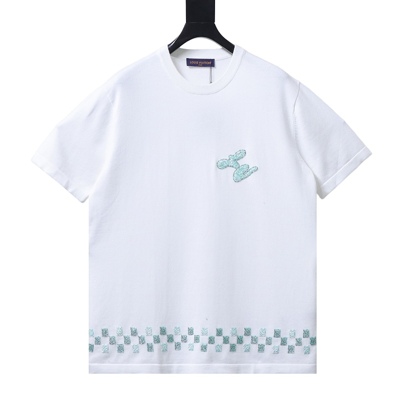 LOUIS VUITTON Letter Checkerboard Hem Short Sleeve T-Shirt