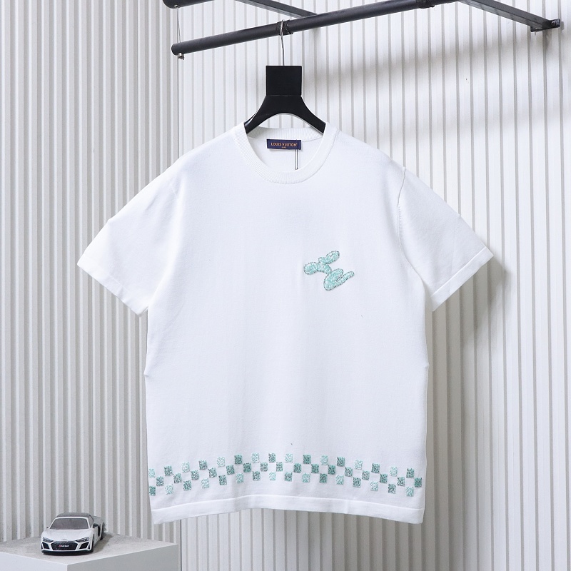LOUIS VUITTON Letter Checkerboard Hem Short Sleeve T-Shirt