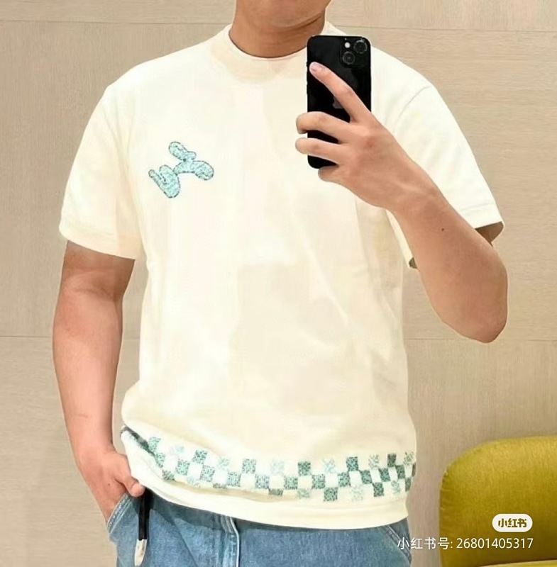 LOUIS VUITTON Letter Checkerboard Hem Short Sleeve T-Shirt