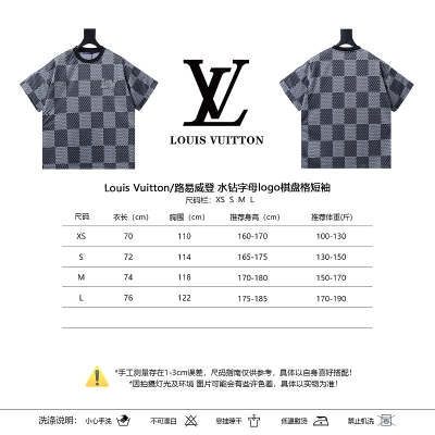 LOUIS VUITTON Letter Checkerboard Logo Black Short Sleeve T-Shirt 02