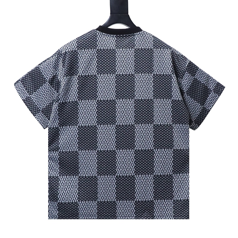 LOUIS VUITTON Letter Checkerboard Logo Black Short Sleeve T-Shirt