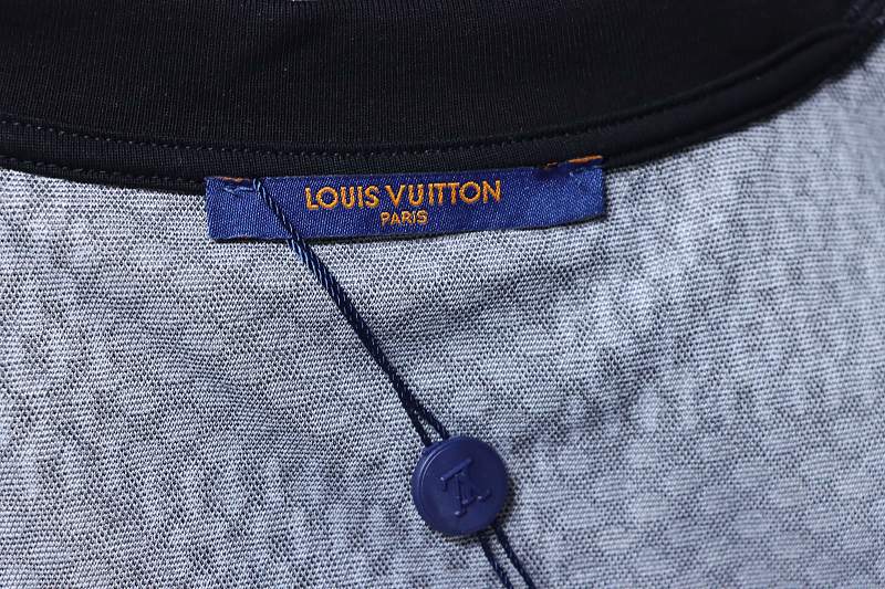 LOUIS VUITTON Letter Checkerboard Logo Black Short Sleeve T-Shirt