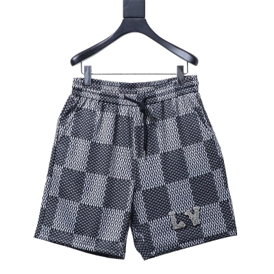 LOUIS VUITTON Letter Checkerboard Logo Black Shorts 01