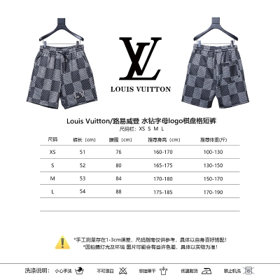 LOUIS VUITTON Letter Checkerboard Logo Black Shorts 02