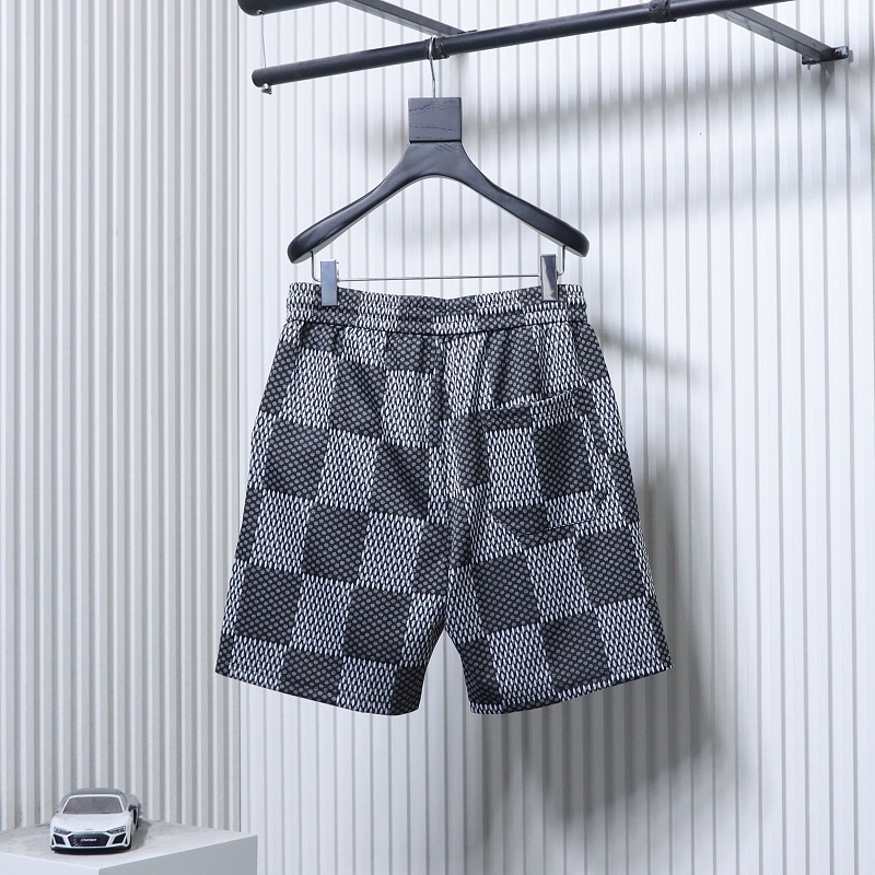 LOUIS VUITTON Letter Checkerboard Logo Black Shorts
