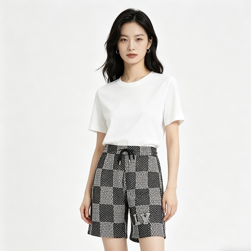 LOUIS VUITTON Letter Checkerboard Logo Black Shorts