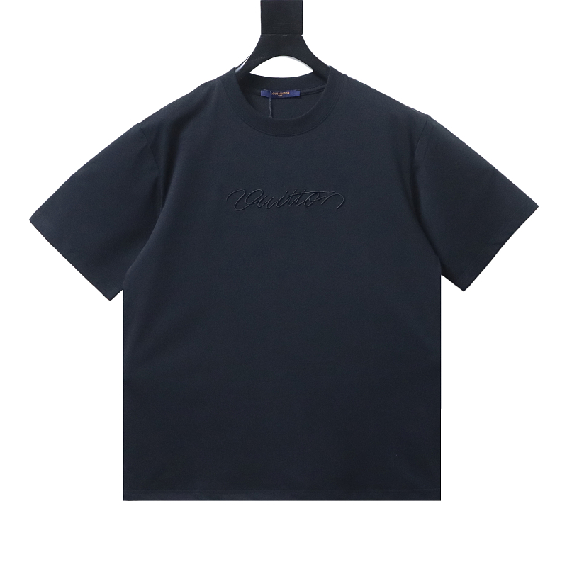 LOUIS VUITTON Letter Embroidery Black White Short Sleeve T-Shirt