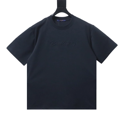 LOUIS VUITTON Letter Embroidery Black White Short Sleeve T-Shirt 01