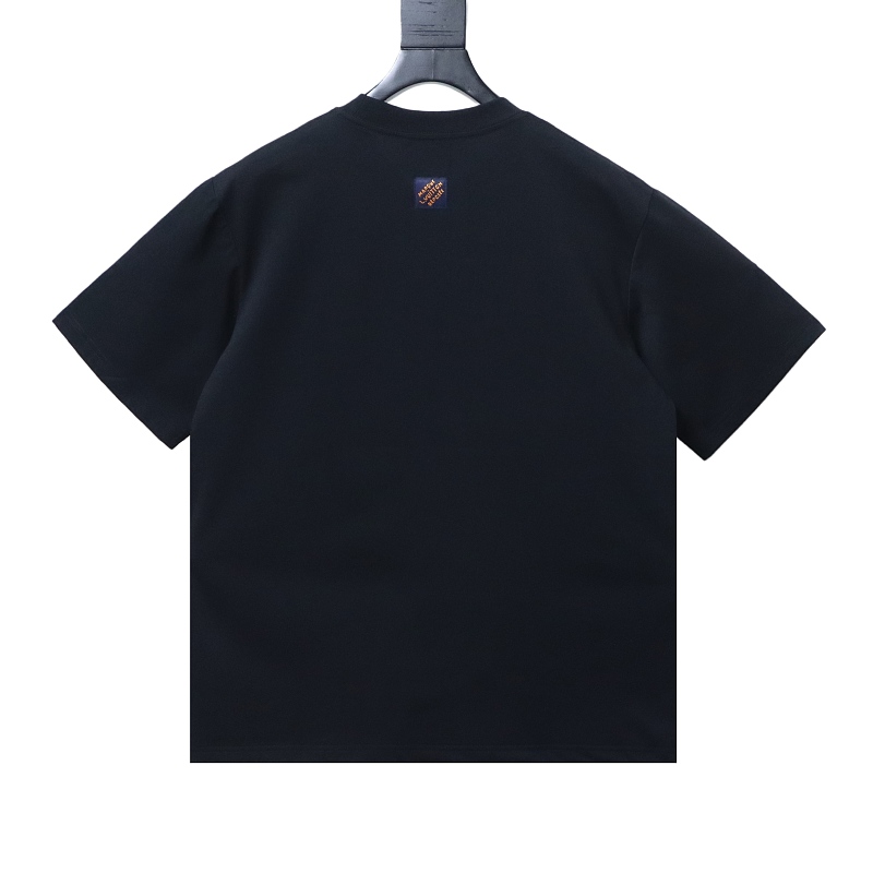 LOUIS VUITTON Letter Embroidery Black White Short Sleeve T-Shirt