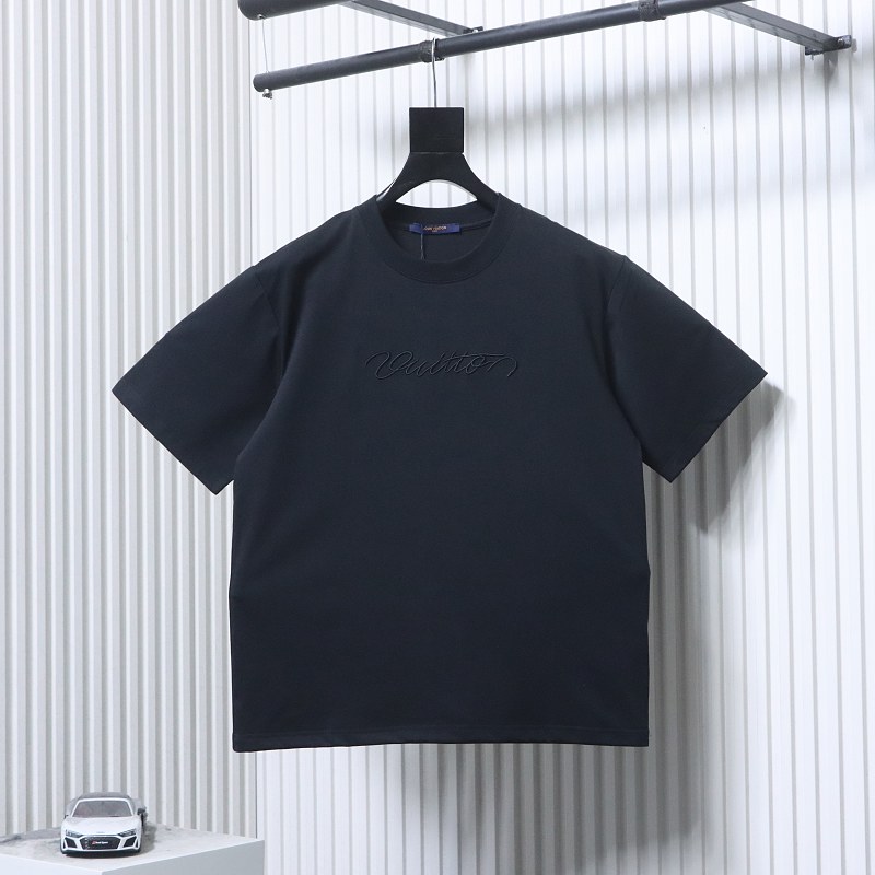 LOUIS VUITTON Letter Embroidery Black White Short Sleeve T-Shirt