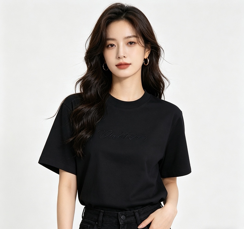 LOUIS VUITTON Letter Embroidery Black White Short Sleeve T-Shirt