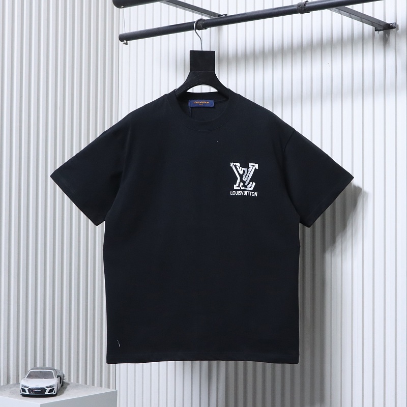 LOUIS VUITTON Letter Embroidery Logo Black White Short Sleeve T-Shirt