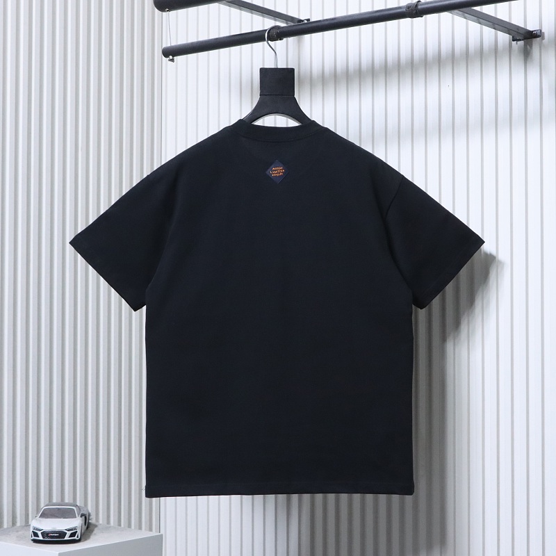 LOUIS VUITTON Letter Embroidery Logo Black White Short Sleeve T-Shirt