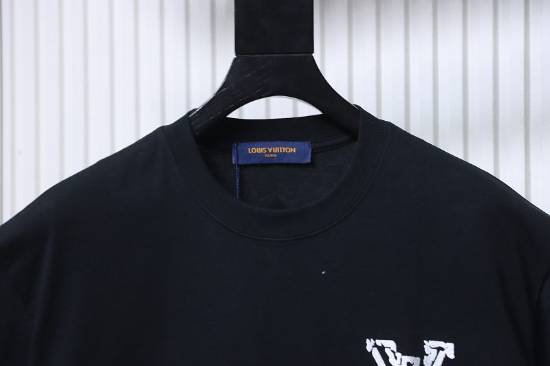 LOUIS VUITTON Letter Embroidery Logo Black White Short Sleeve T-Shirt