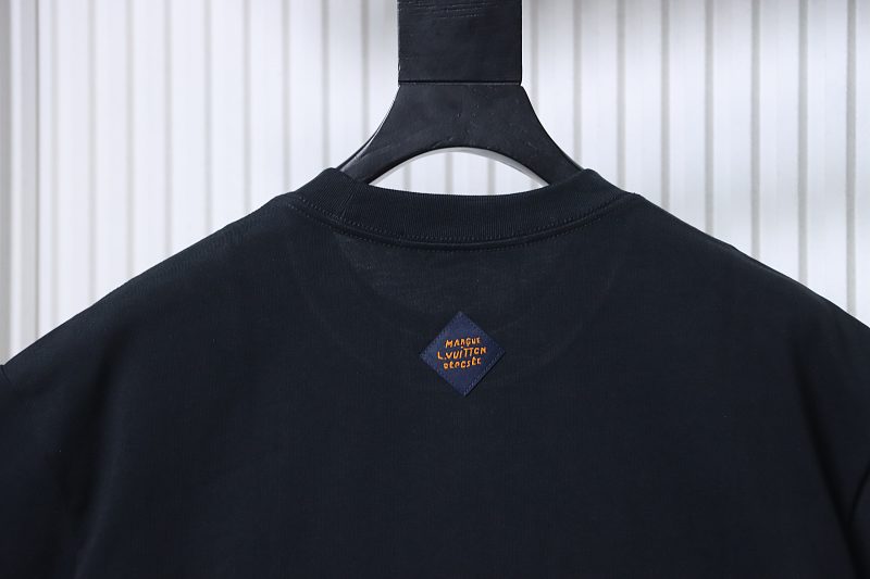 LOUIS VUITTON Letter Embroidery Logo Black White Short Sleeve T-Shirt