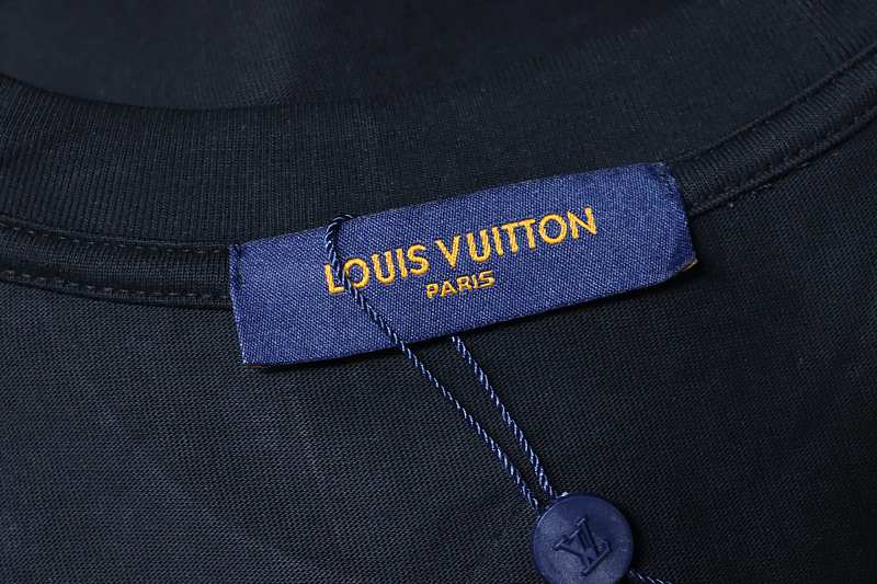 LOUIS VUITTON Letter Embroidery Logo Black White Short Sleeve T-Shirt