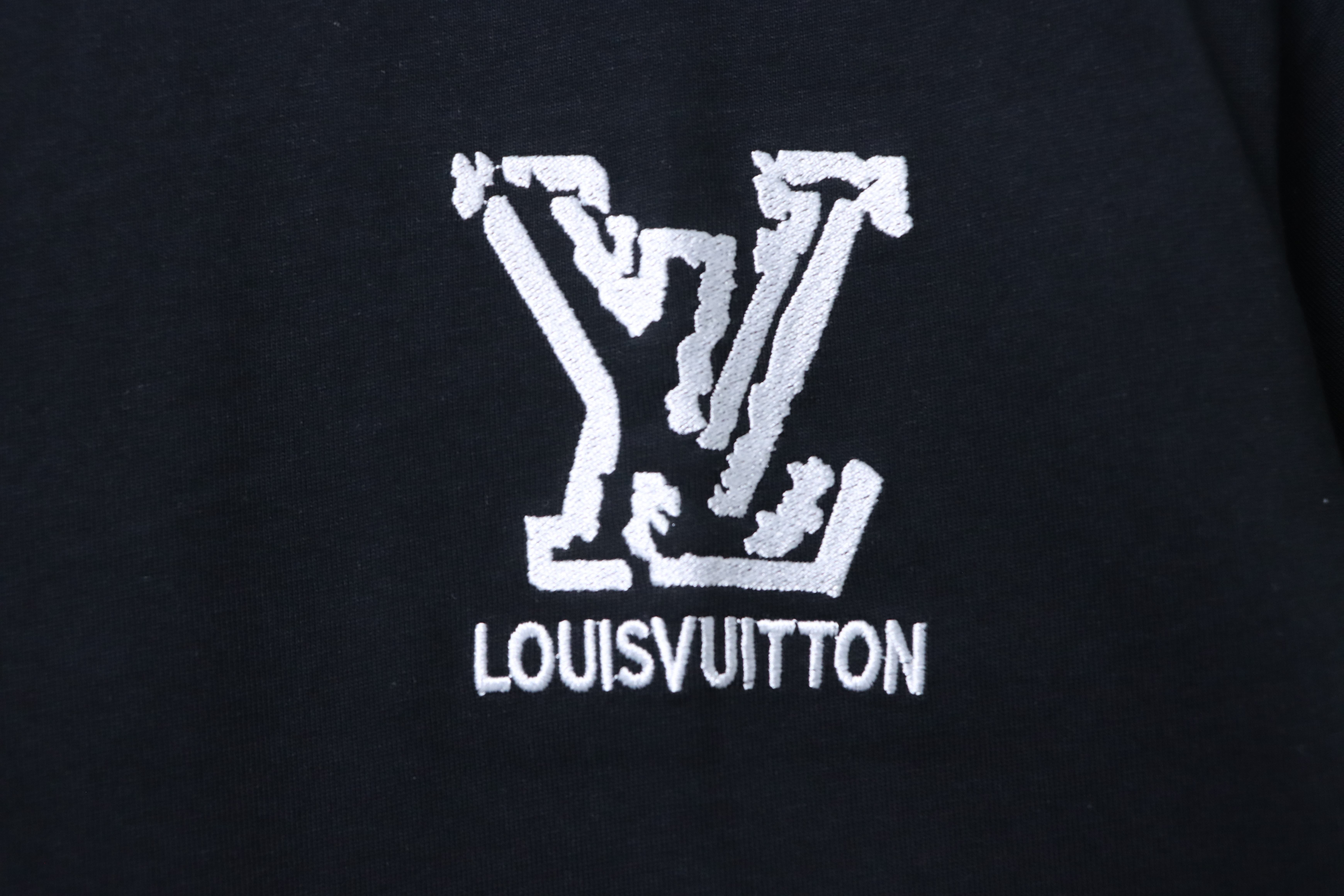 LOUIS VUITTON Letter Embroidery Logo Black White Short Sleeve T-Shirt