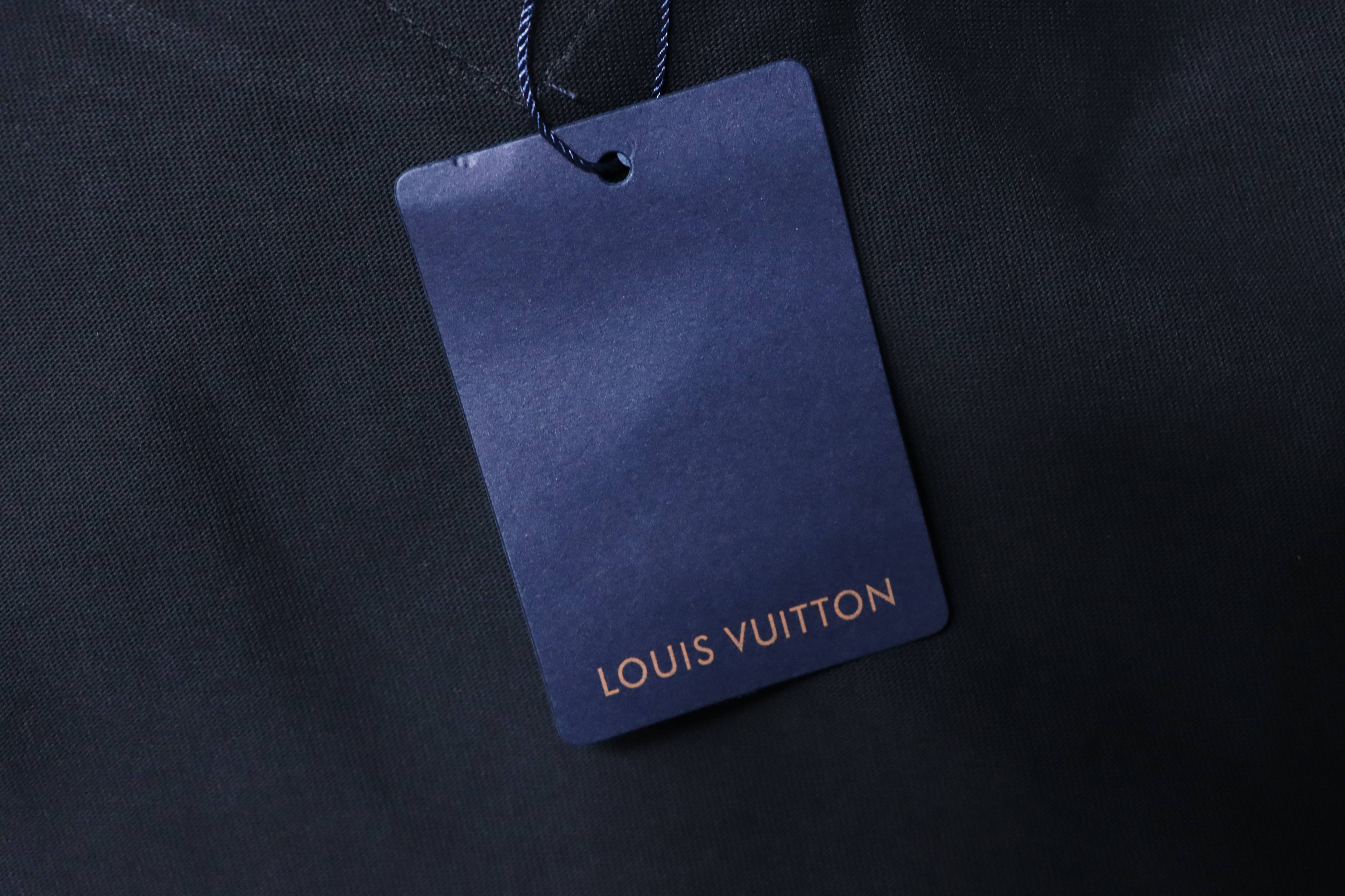 LOUIS VUITTON Letter Embroidery Logo Black White Short Sleeve T-Shirt