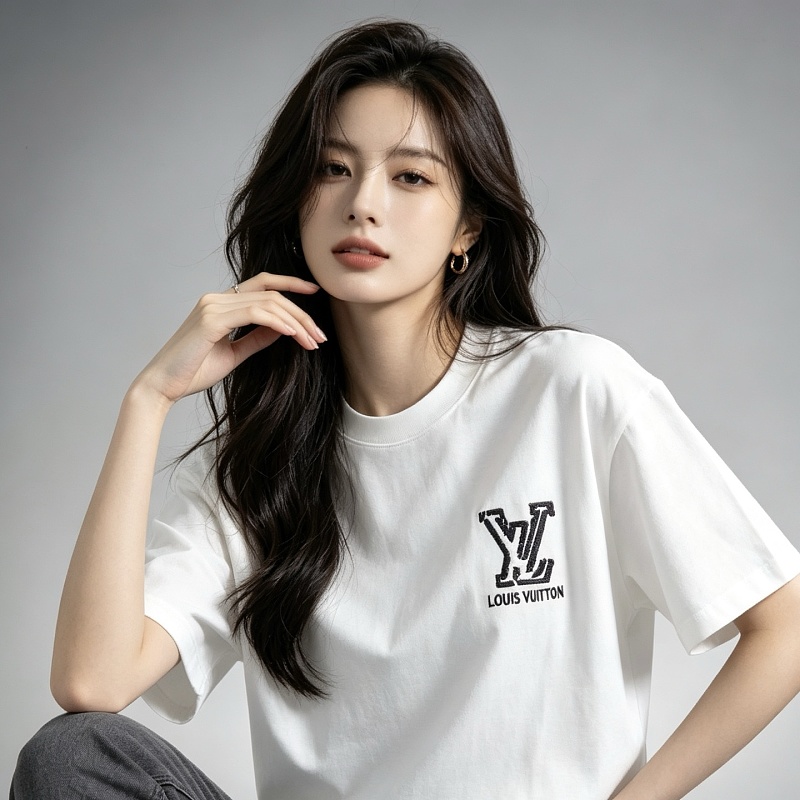 LOUIS VUITTON Letter Embroidery Logo Short Sleeve T-Shirt Style 1