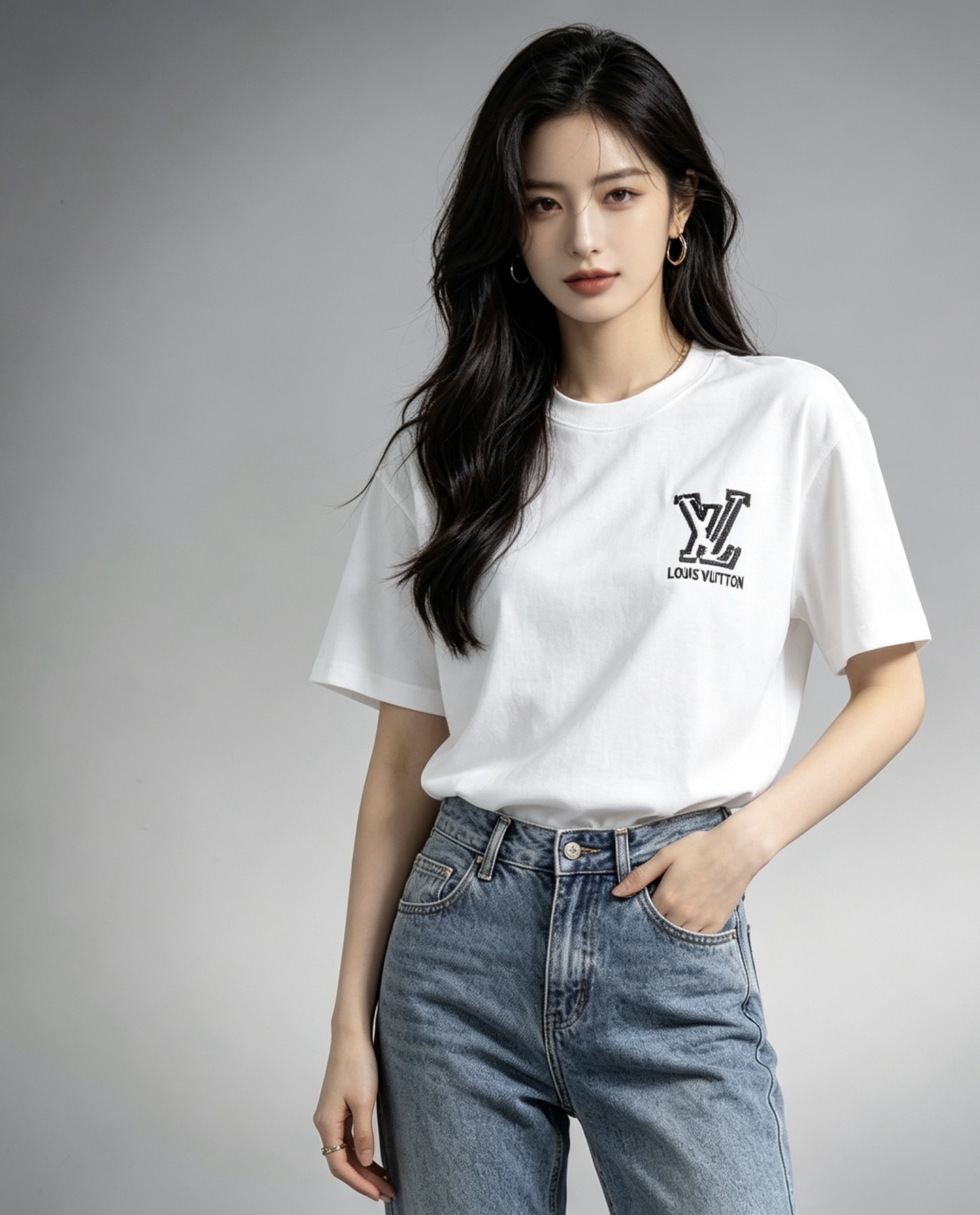 LOUIS VUITTON Letter Embroidery Logo Short Sleeve T-Shirt Style 1