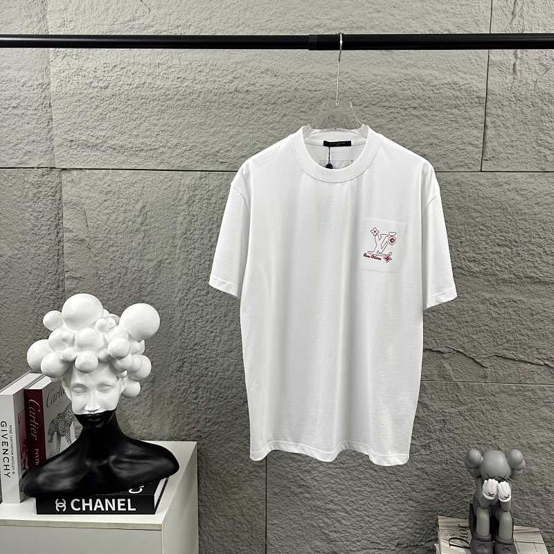 LOUIS VUITTON Letter Embroidery Print Black Short Sleeve T-Shirt