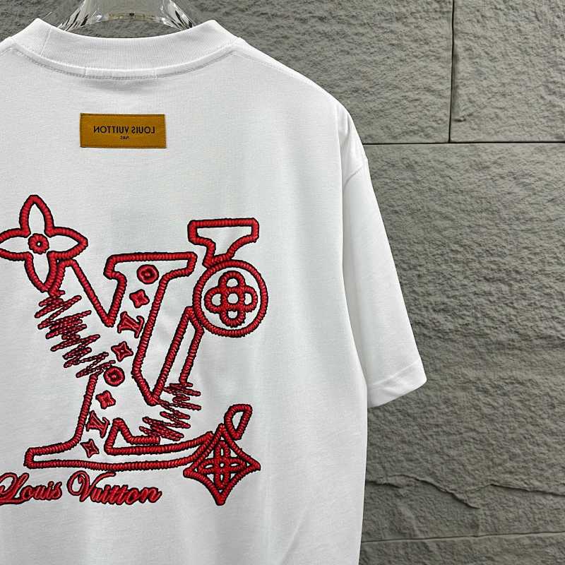 LOUIS VUITTON Letter Embroidery Print Black Short Sleeve T-Shirt