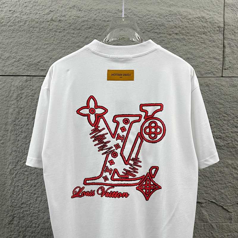LOUIS VUITTON Letter Embroidery Print Black Short Sleeve T-Shirt