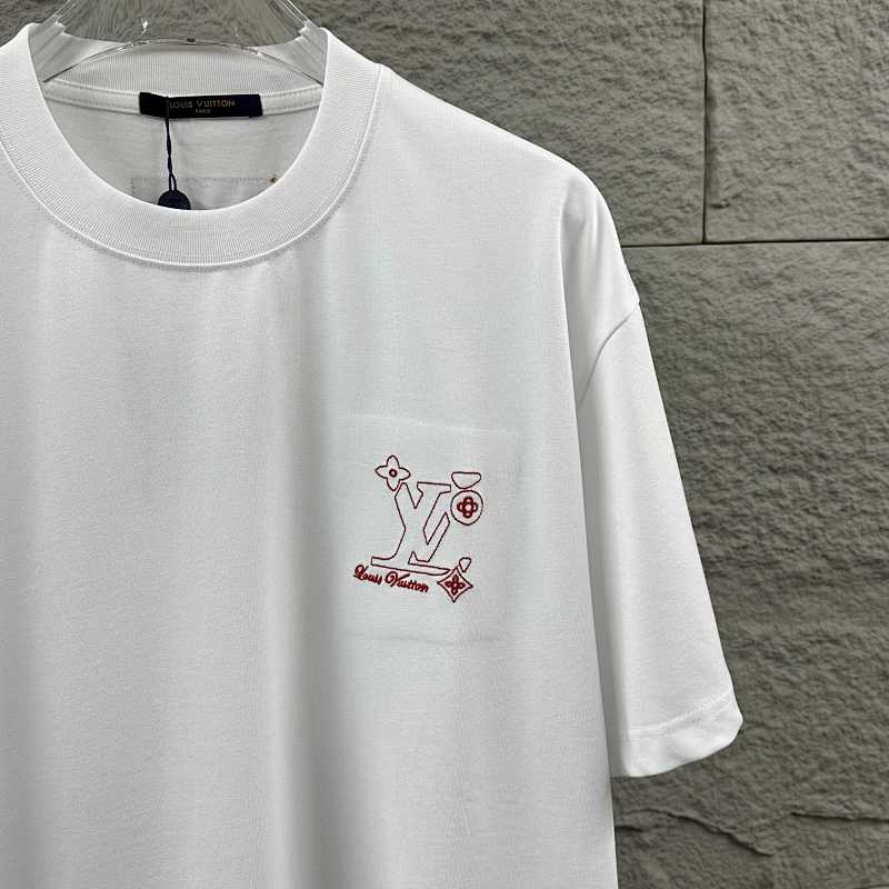 LOUIS VUITTON Letter Embroidery Print Black Short Sleeve T-Shirt
