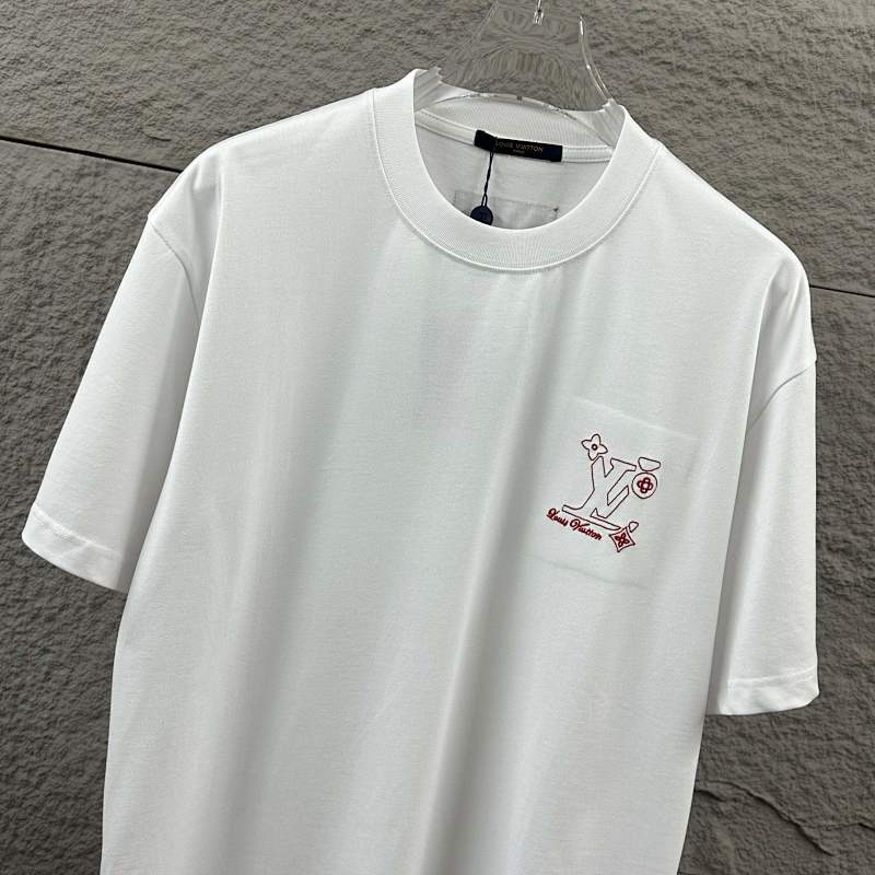 LOUIS VUITTON Letter Embroidery Print Black Short Sleeve T-Shirt