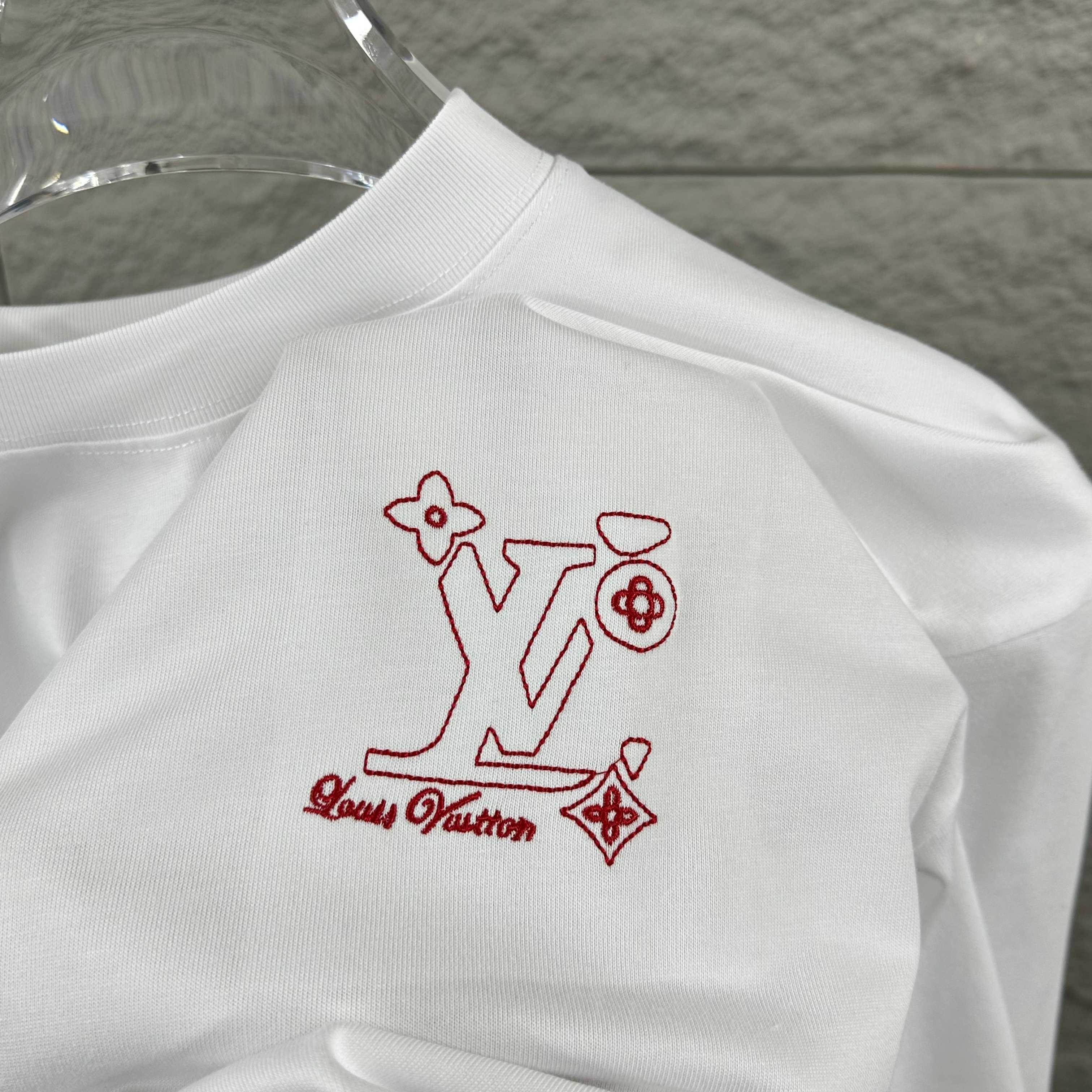 LOUIS VUITTON Letter Embroidery Print Black Short Sleeve T-Shirt