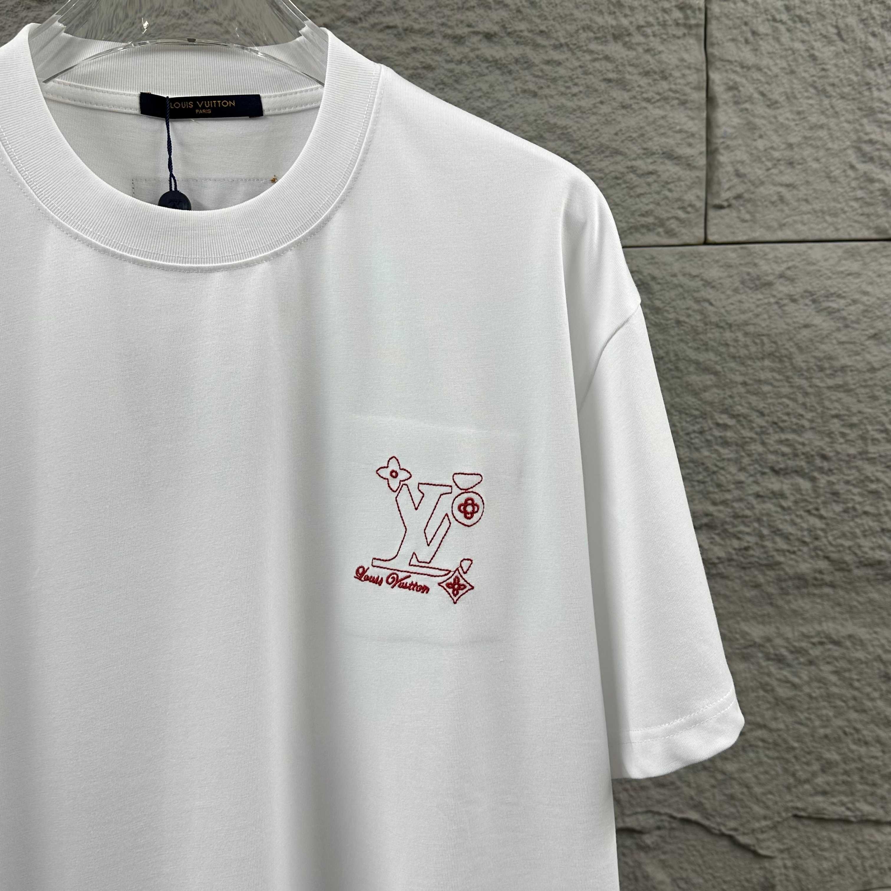LOUIS VUITTON Letter Embroidery Print Black Short Sleeve T-Shirt