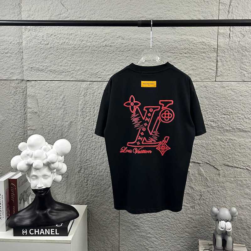 LOUIS VUITTON Letter Embroidery Print White Short Sleeve T-Shirt