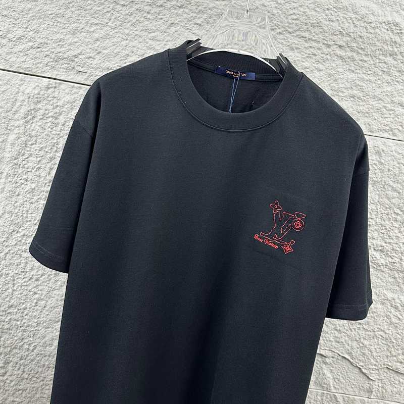 LOUIS VUITTON Letter Embroidery Print White Short Sleeve T-Shirt
